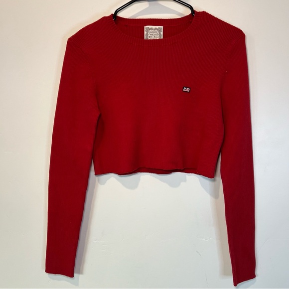Vintage Ralph Lauren Polo Jeans Red Ribbed Crop Sweater - Picture 1 of 3